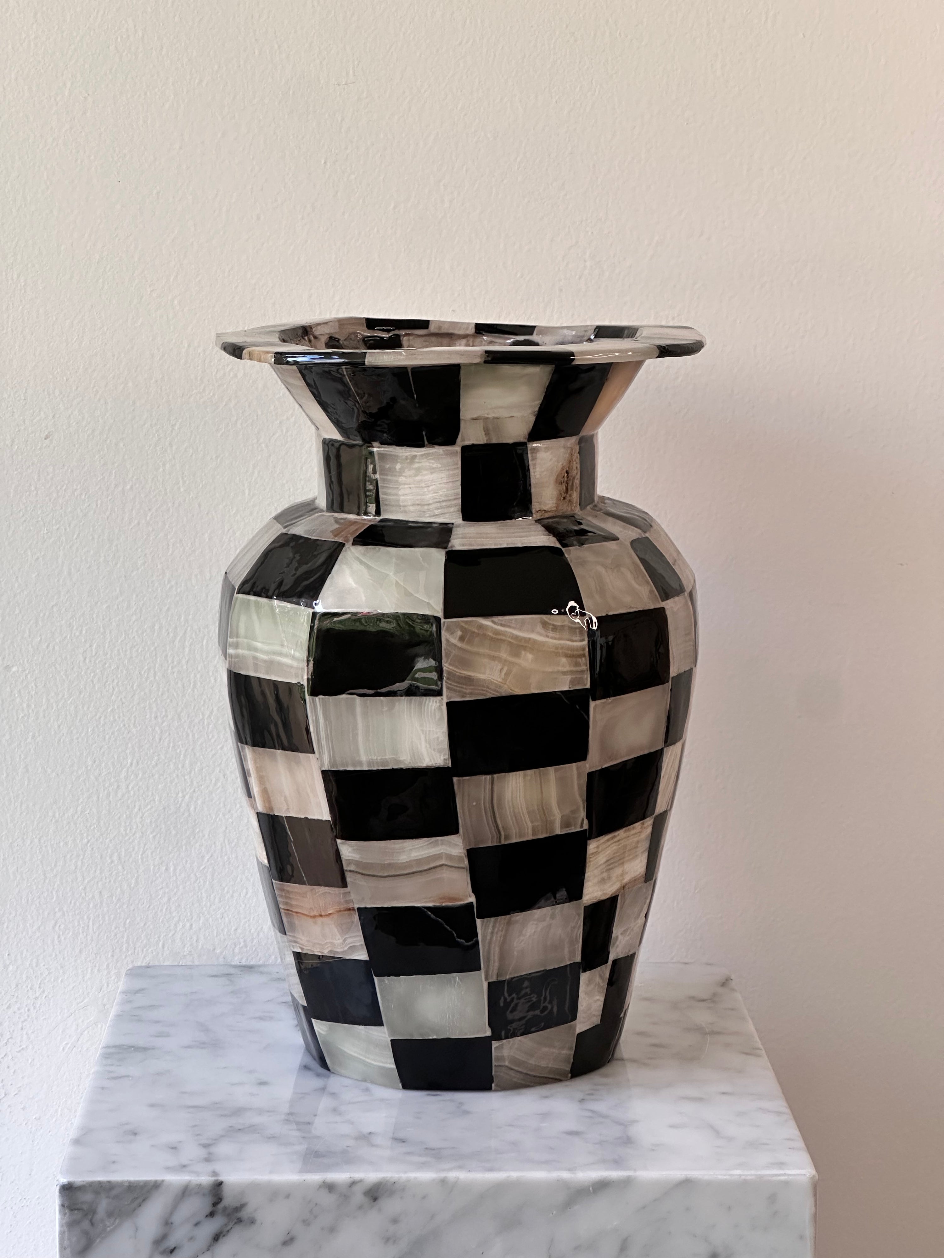 Checkered Black/ White Marble Vase