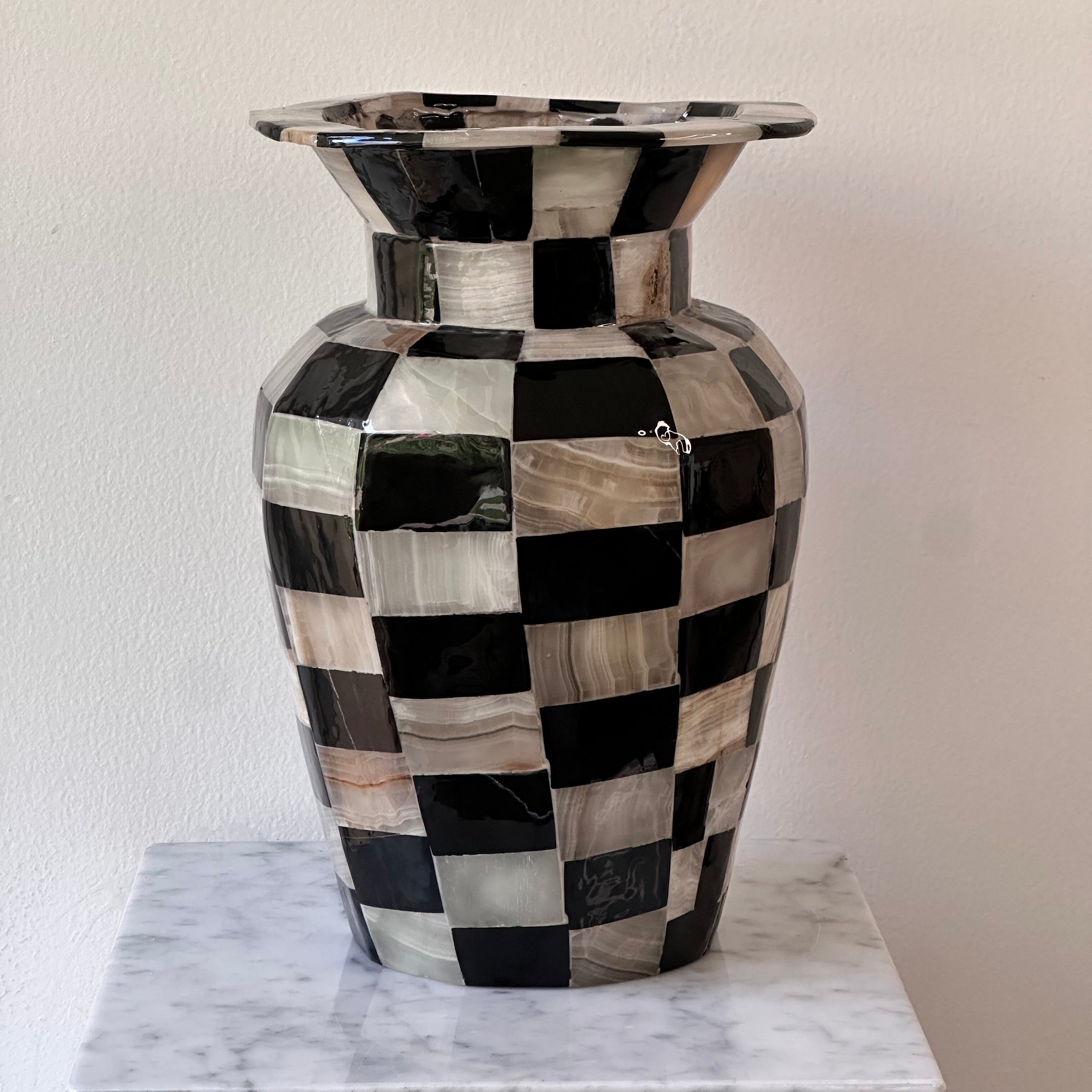 Checkered Black/ White Marble Vase