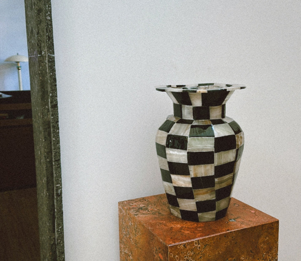 Checkered Black/ White Marble Vase