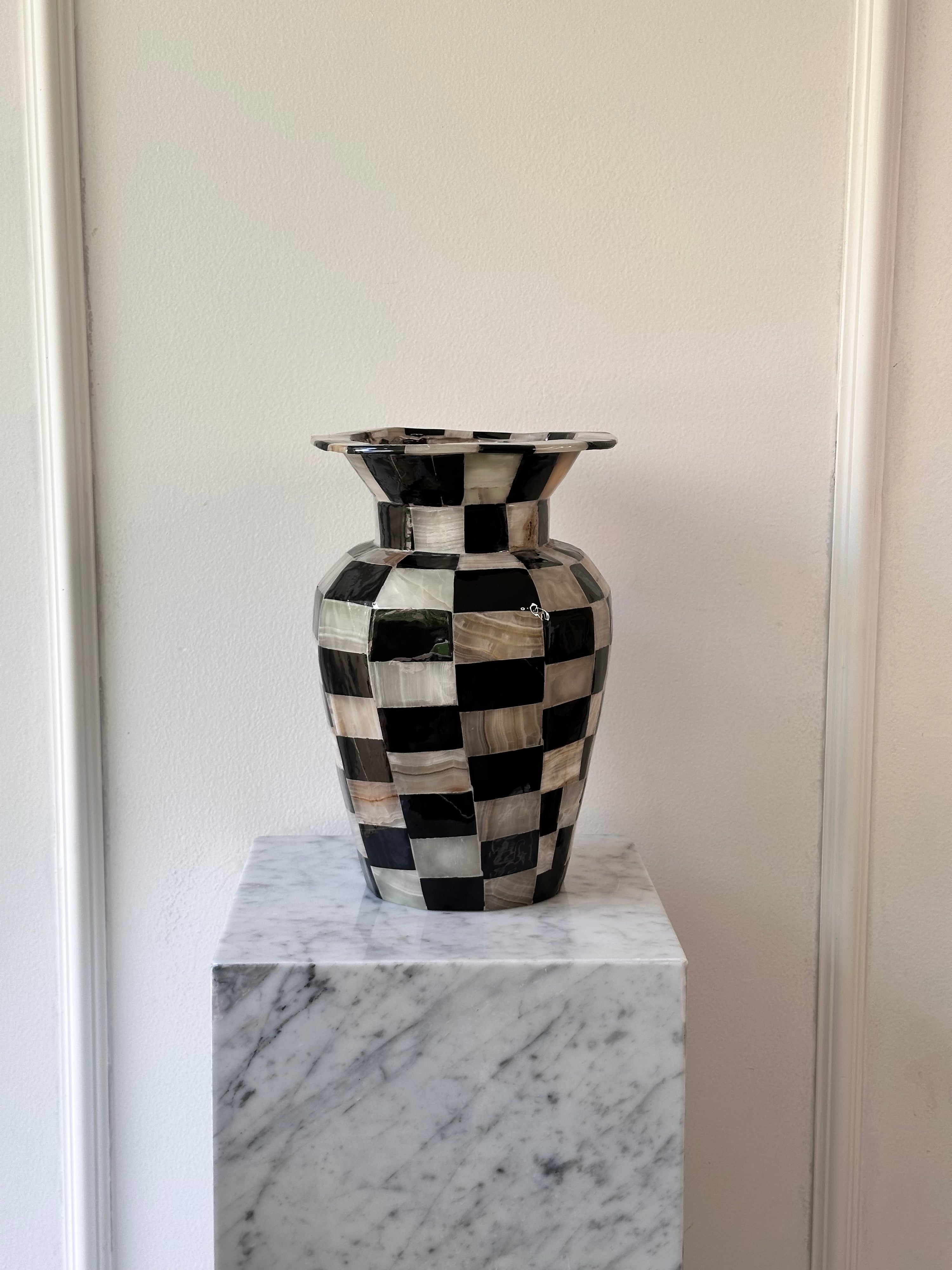 Checkered Black/ White Marble Vase