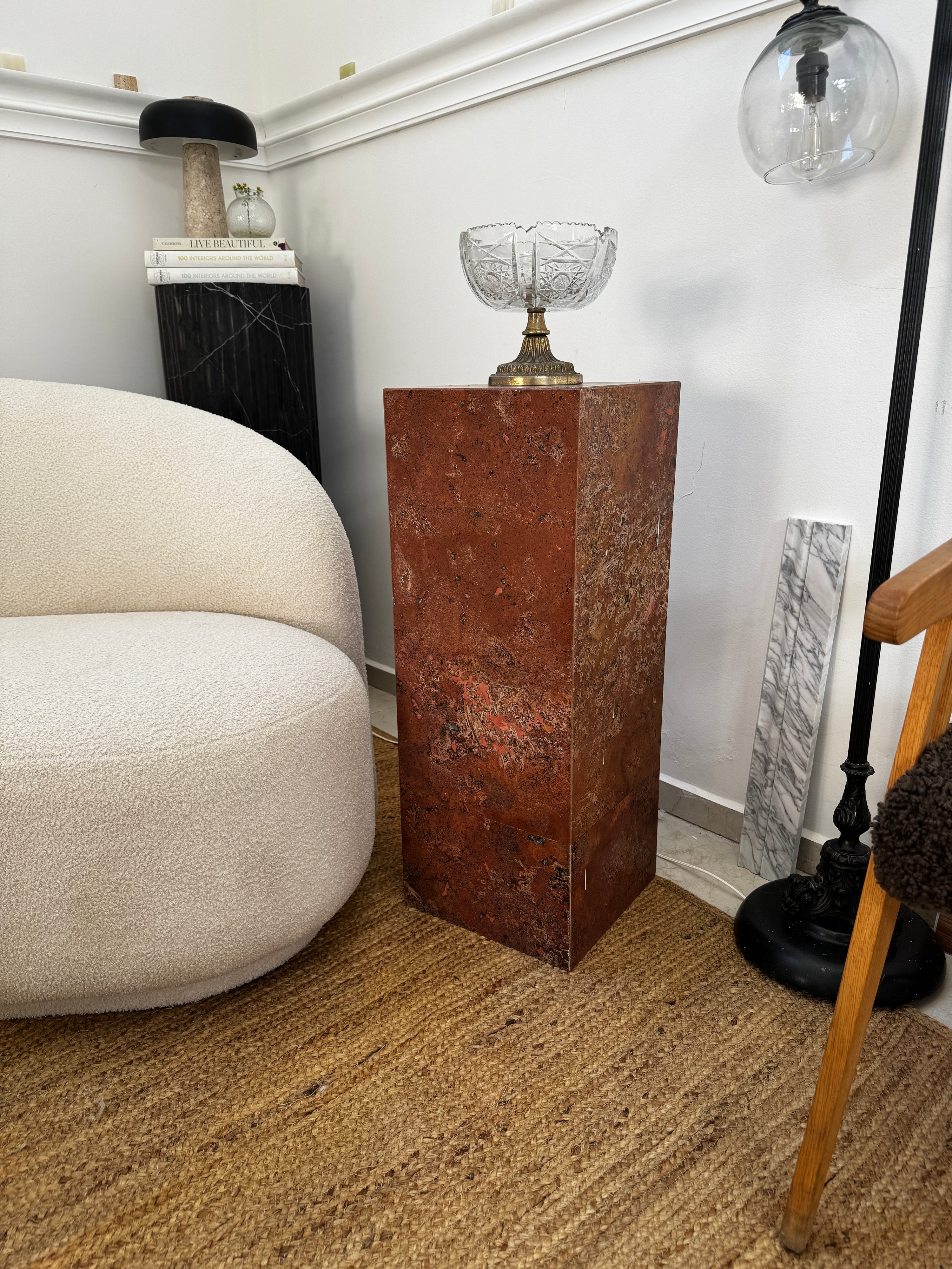 Cubic Pedestal in Red Travertine