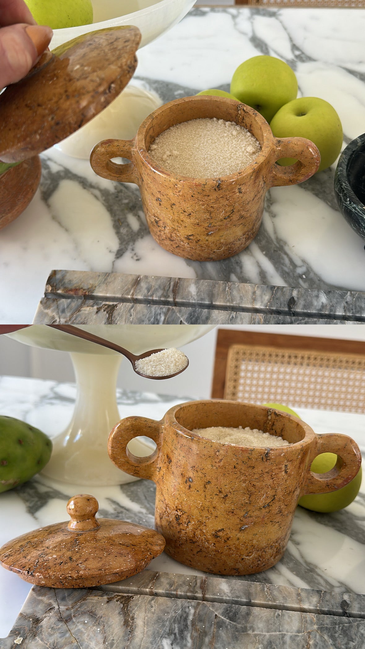 Red Travertine Sugar Pot