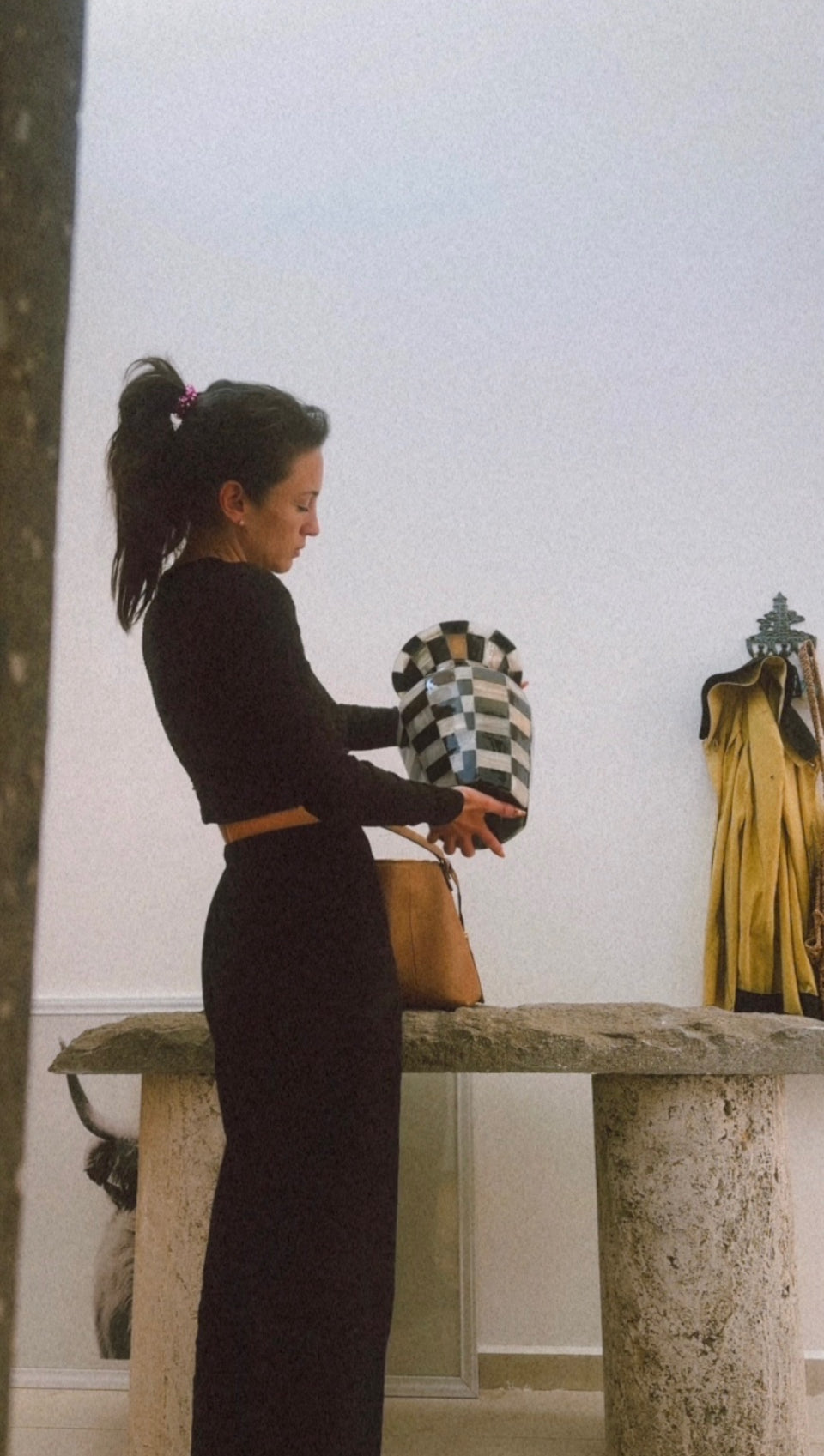 Checkered Black/ White Marble Vase